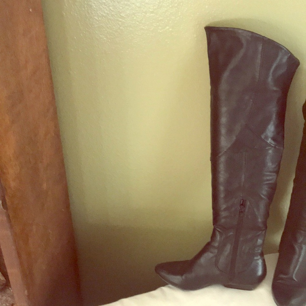 Over the Knee Black Boots, Low Heel, Half Zipper